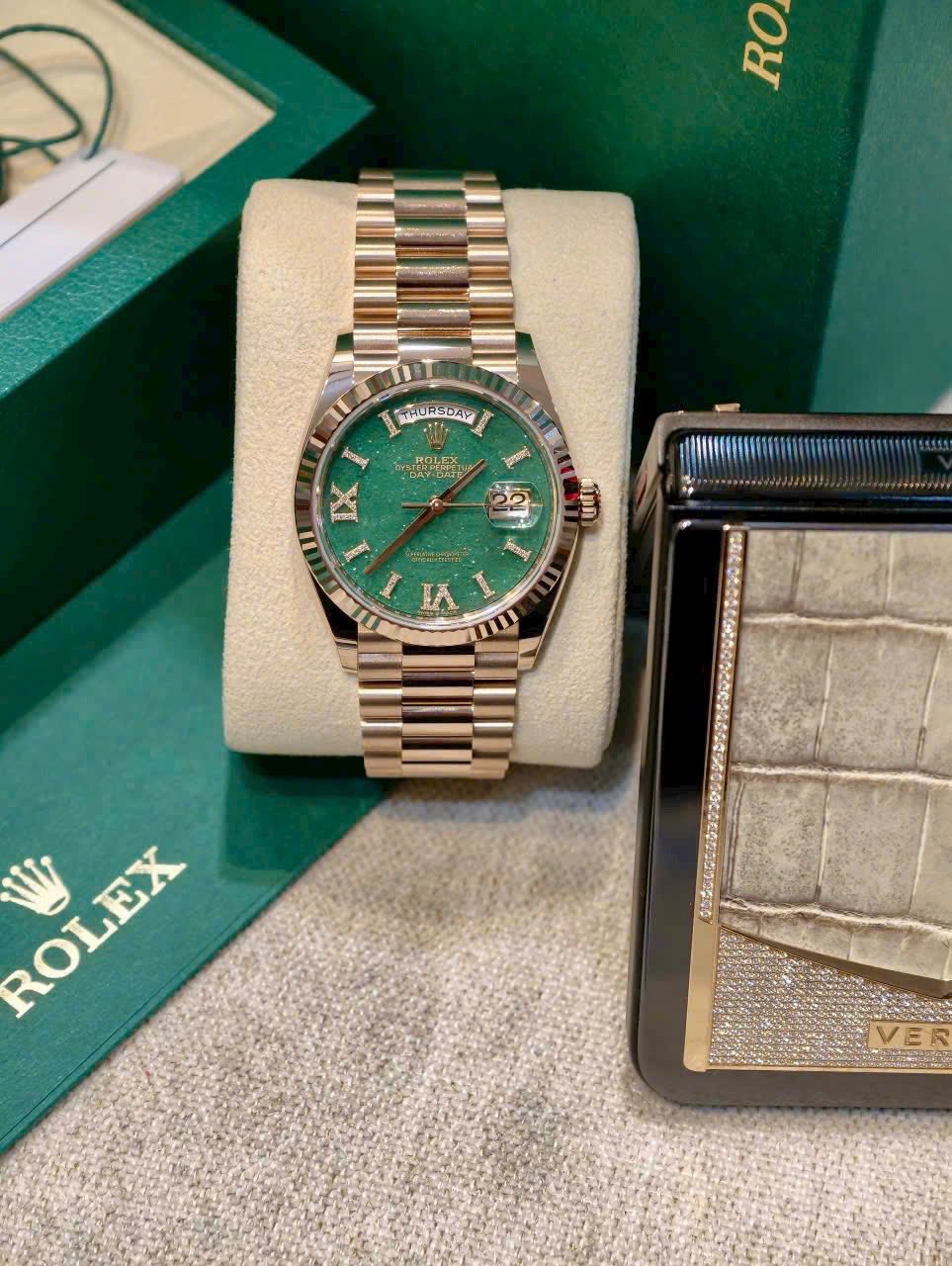 rolex day-date m128235 aventurine green - Ảnh 4